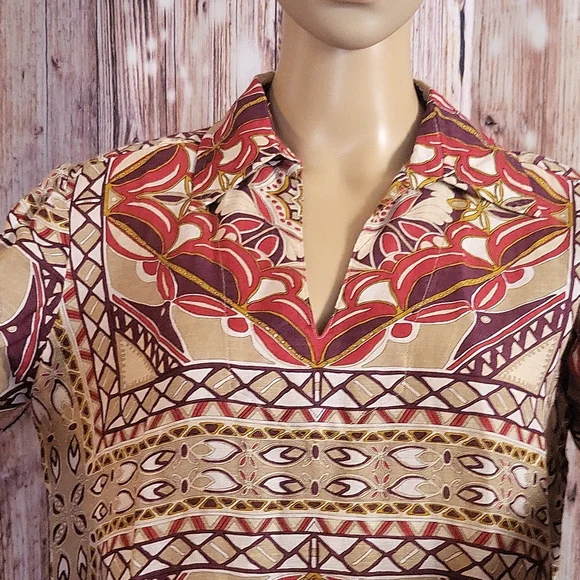 Talbots Women's Long-sleeved Printed V-Neck Silk and Linen Blouse Size 8 - Picture 4 of 10